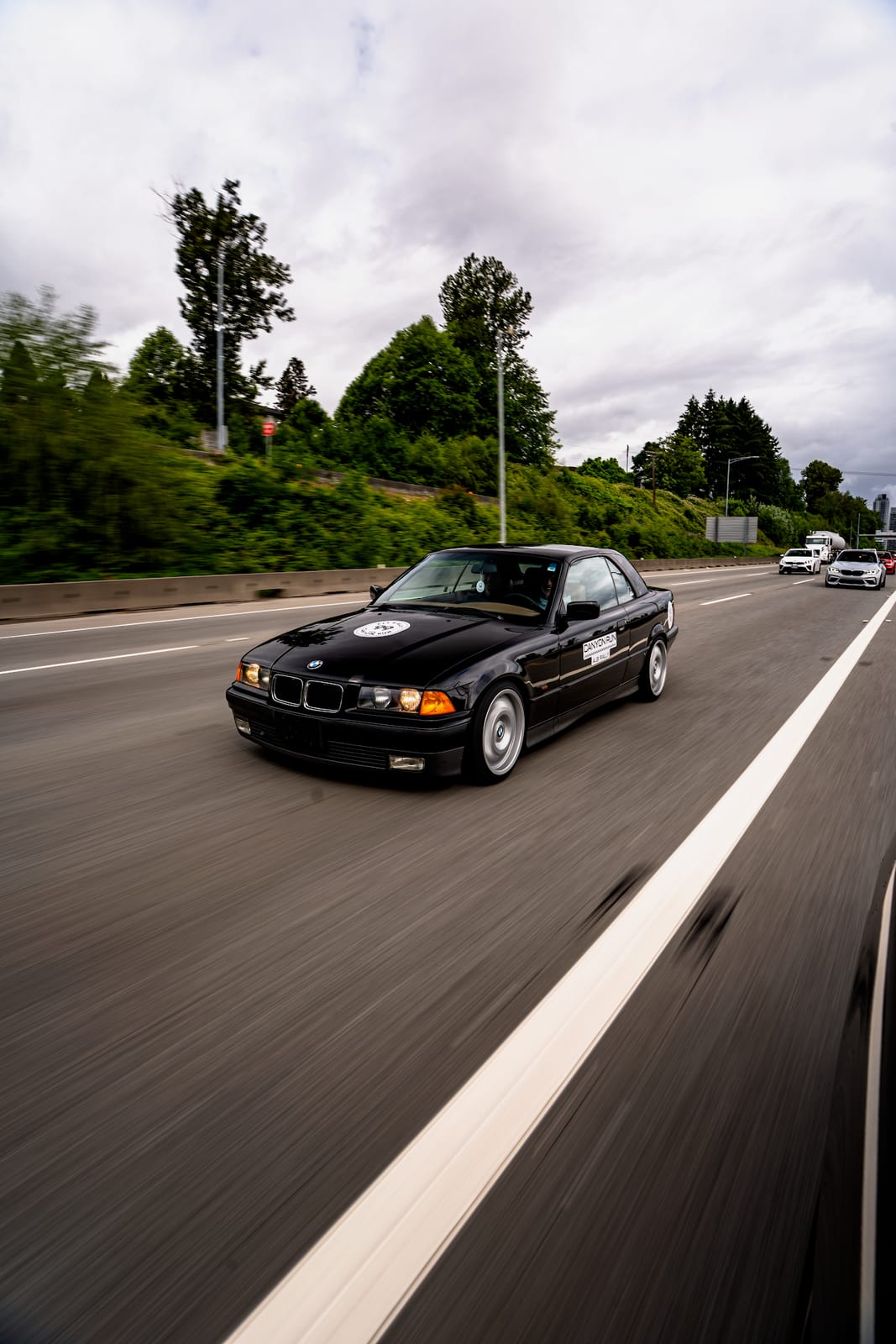 The E36 328i driving on the highway during the Canyon Run rally