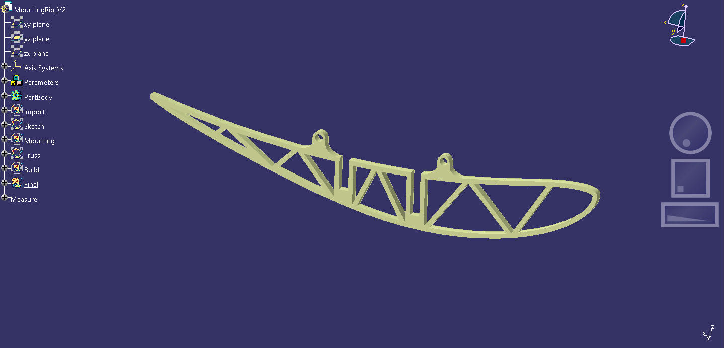 CATIA model of the rear wing mounting rib